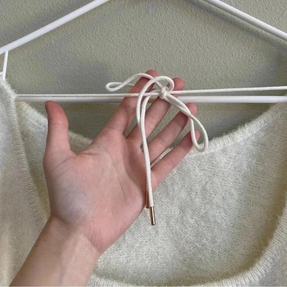 NWT Anthropologie Sweater Tie Back White Fuzzy Sparkle Shimmer Long Sleeve XL - Picture 4 of 11